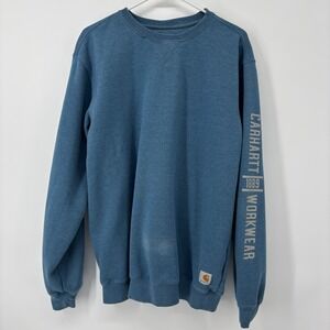 Carhartt Mens Midweight Crewneck Sweatshirt Medium Workwear Blue Spell Out
